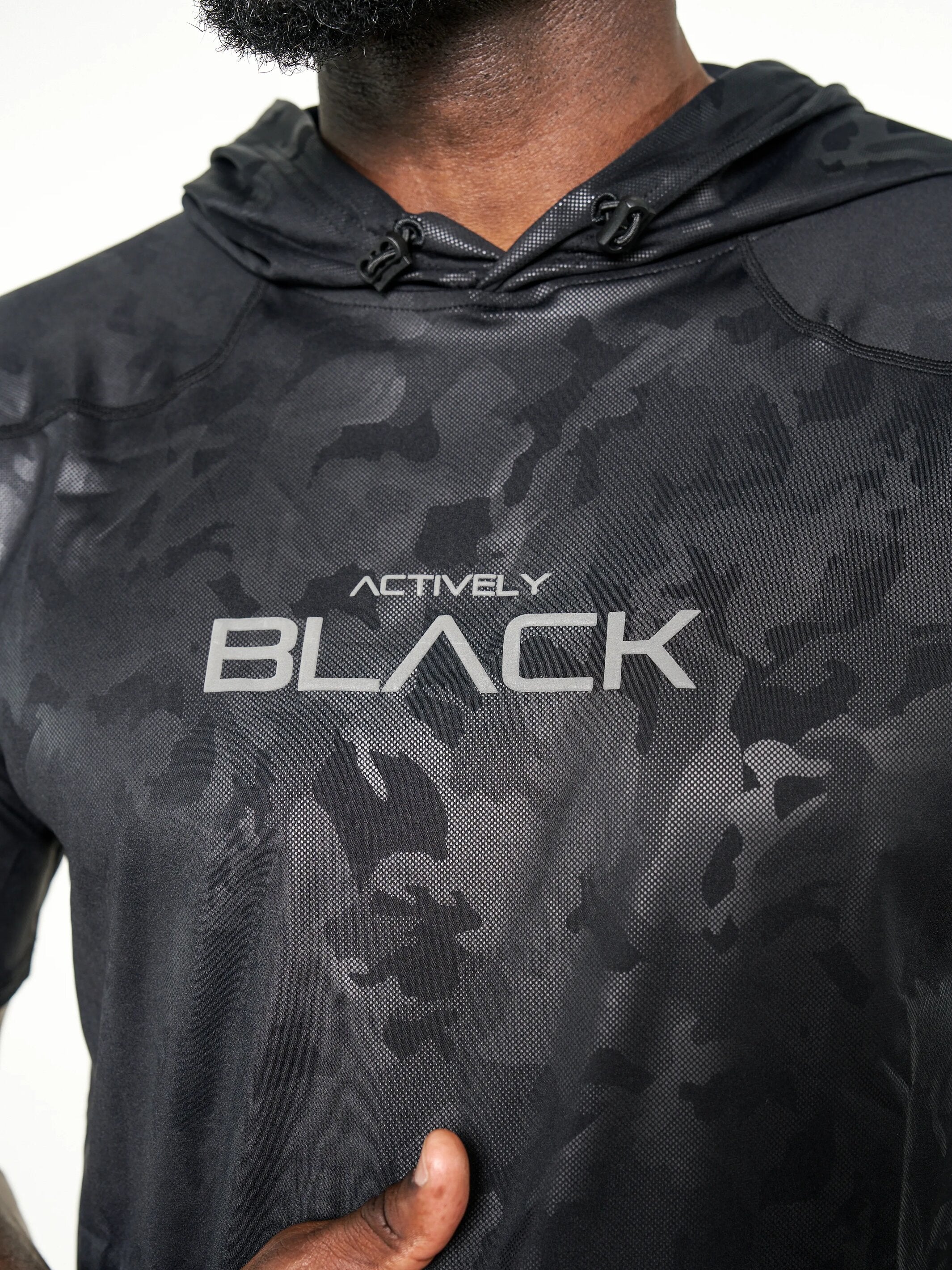 Men's Black Camo 2.0 Short Sleeve Performance Hoodie