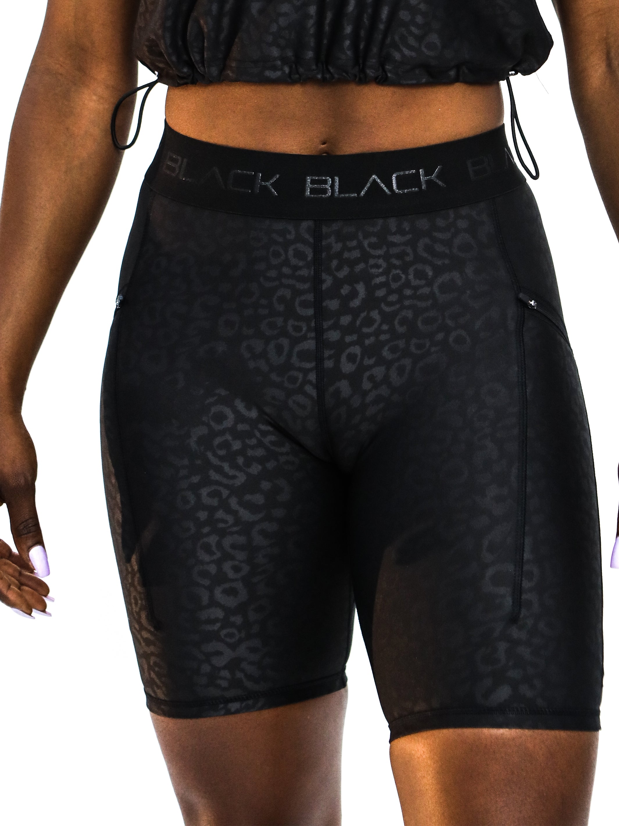 Women's Black Leopard Biker Shorts