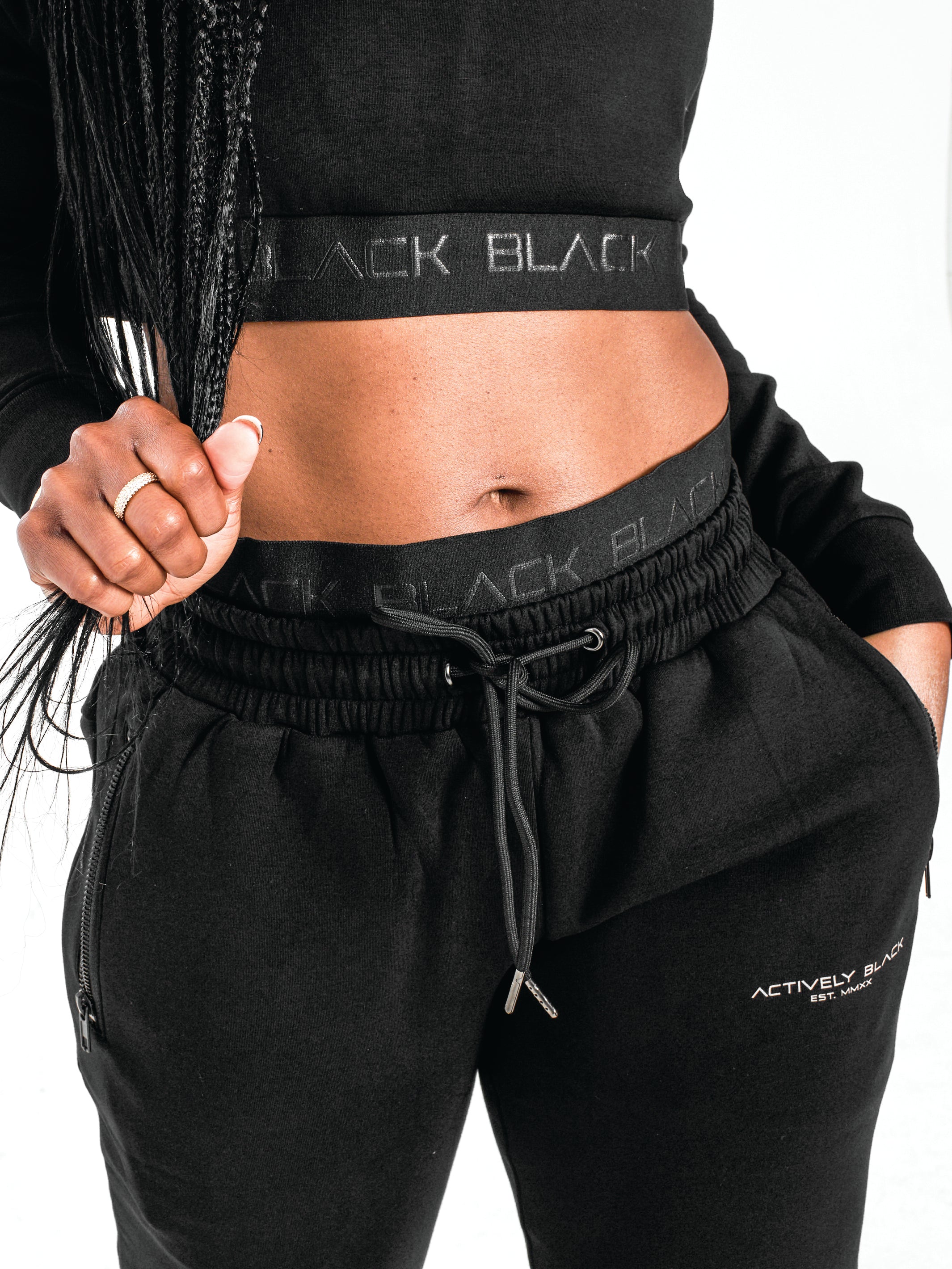 Women's Black Band Fitted Joggers