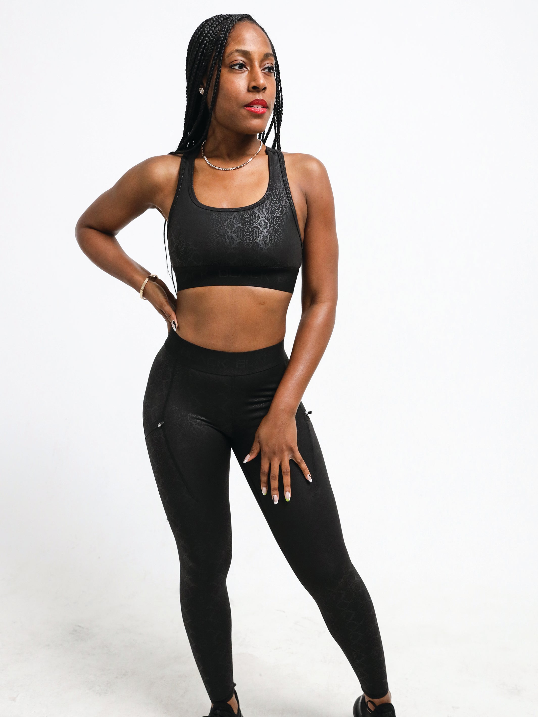 Women's Black Python Sports Bra