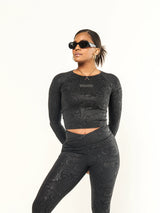 Women's Black Paisley Long Sleeve Crop Shirt