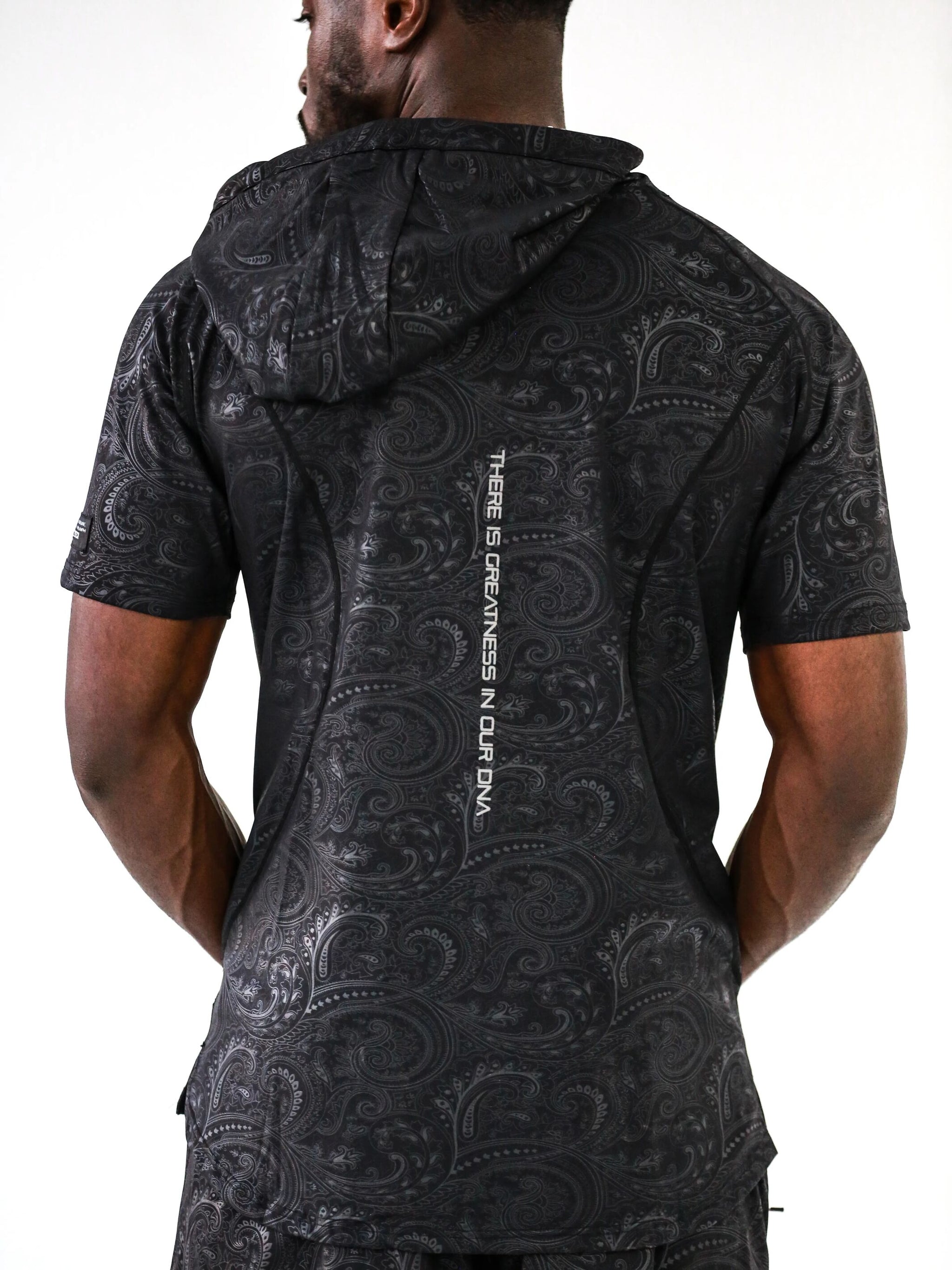 Men's Black Paisley Short Sleeve Hoodie