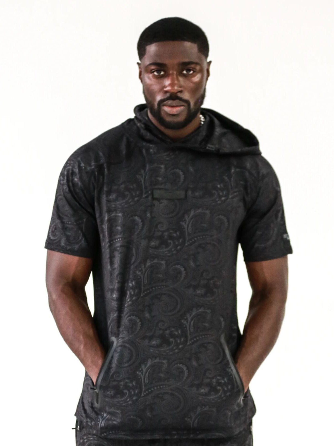 Men's Black Paisley Short Sleeve Hoodie