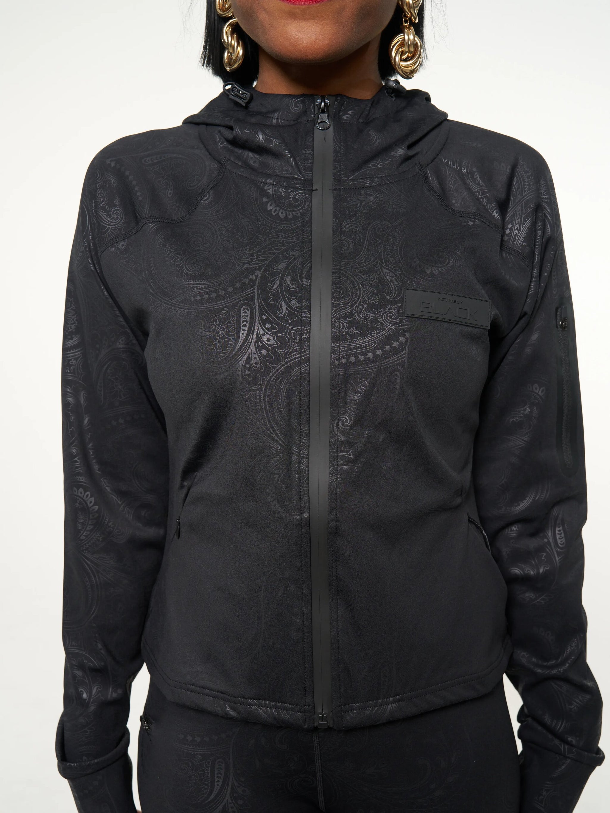 Women's Black Paisley Zipper Hoodie