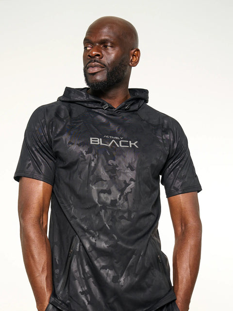 Men's Black Camo 2.0 Short Sleeve Performance Hoodie