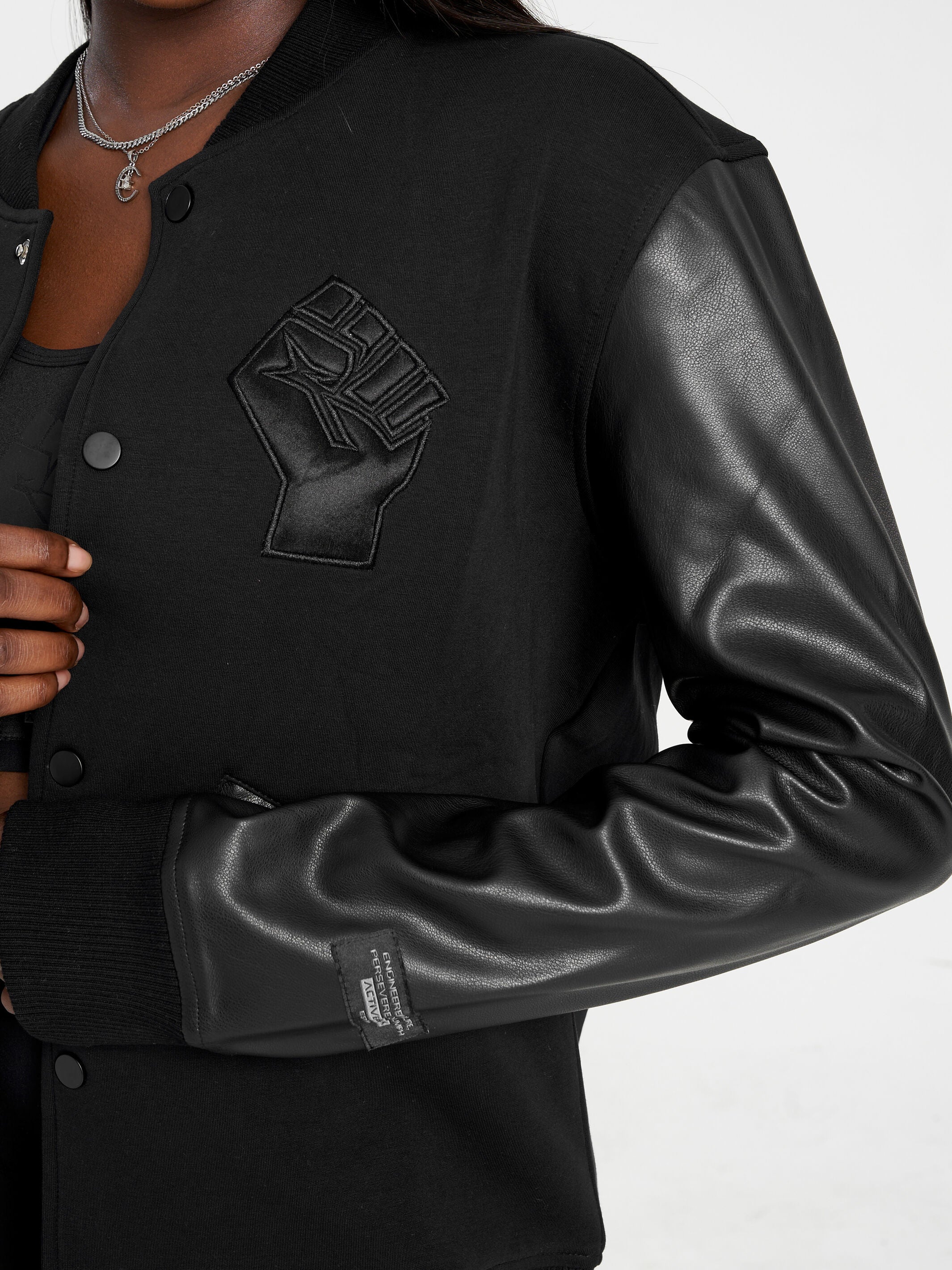 Unisex Black Fist Varsity Jacket