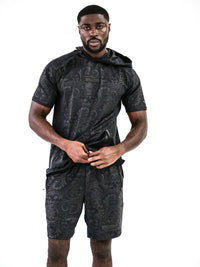 Men's Black Paisley Short Sleeve Hoodie