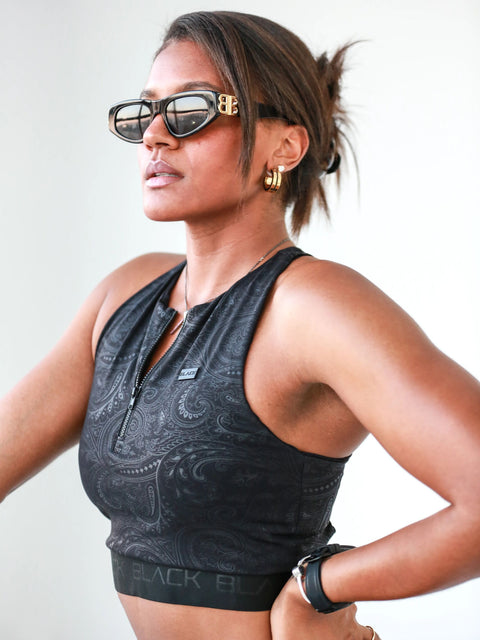 Women's Black Paisley Crop Tank