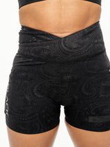 Women's Black Paisley V Cut Biker Shorts