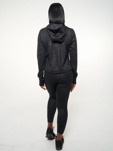 Women's Black Paisley Zipper Hoodie