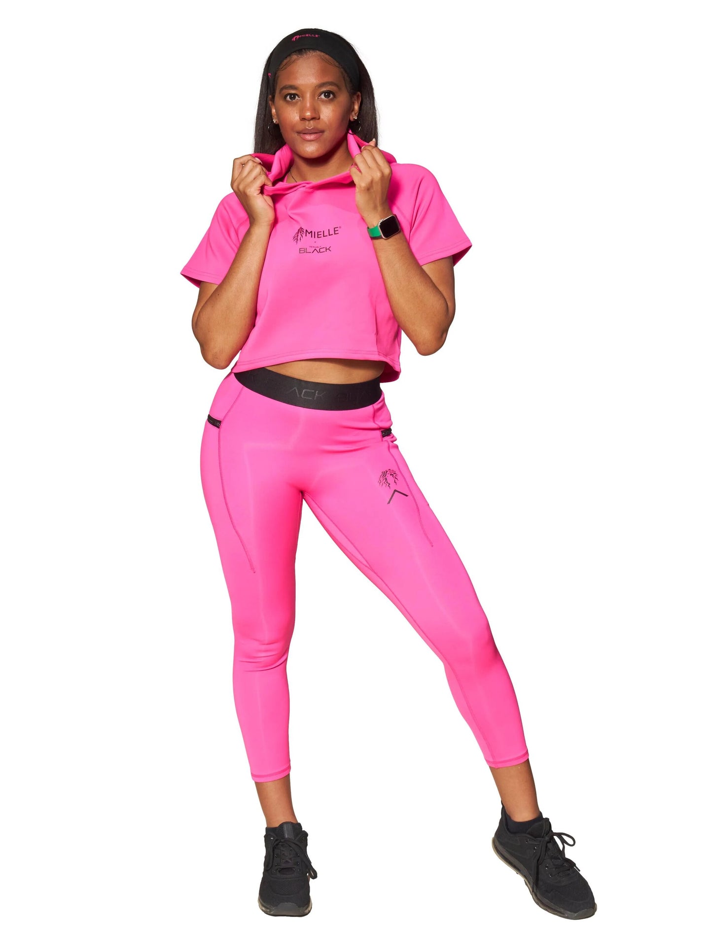 Actively Black x Mielle Pink Short Sleeve Crop Hoodie