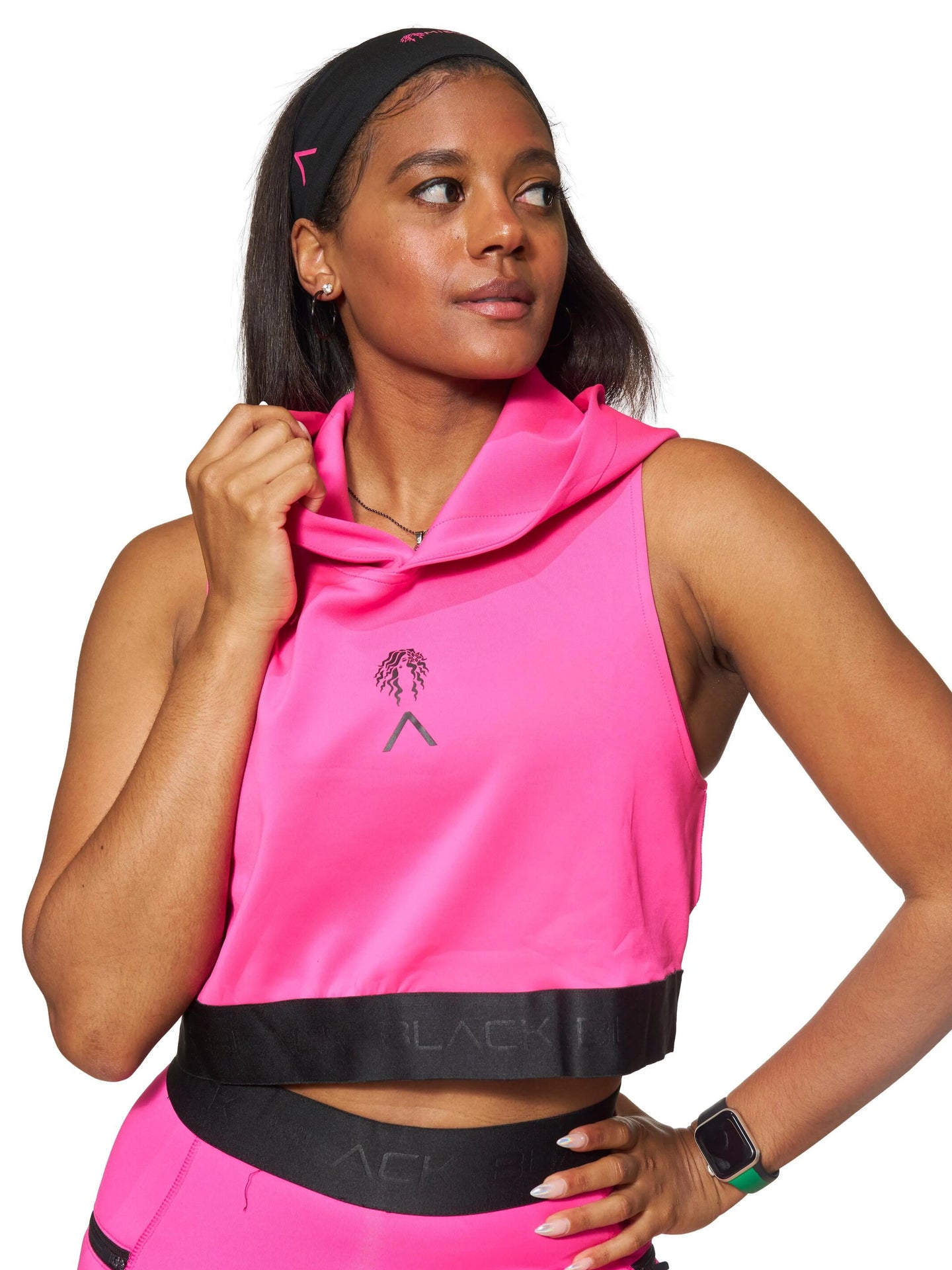 Actively Black x Mielle Pink Sleeveless Crop Hoodie