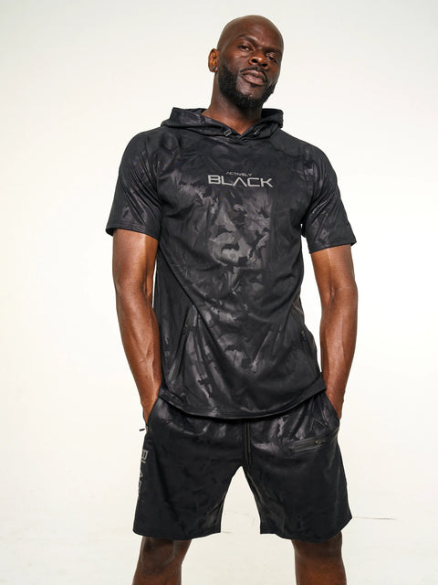 Men's Black Camo 2.0 Short Sleeve Performance Hoodie