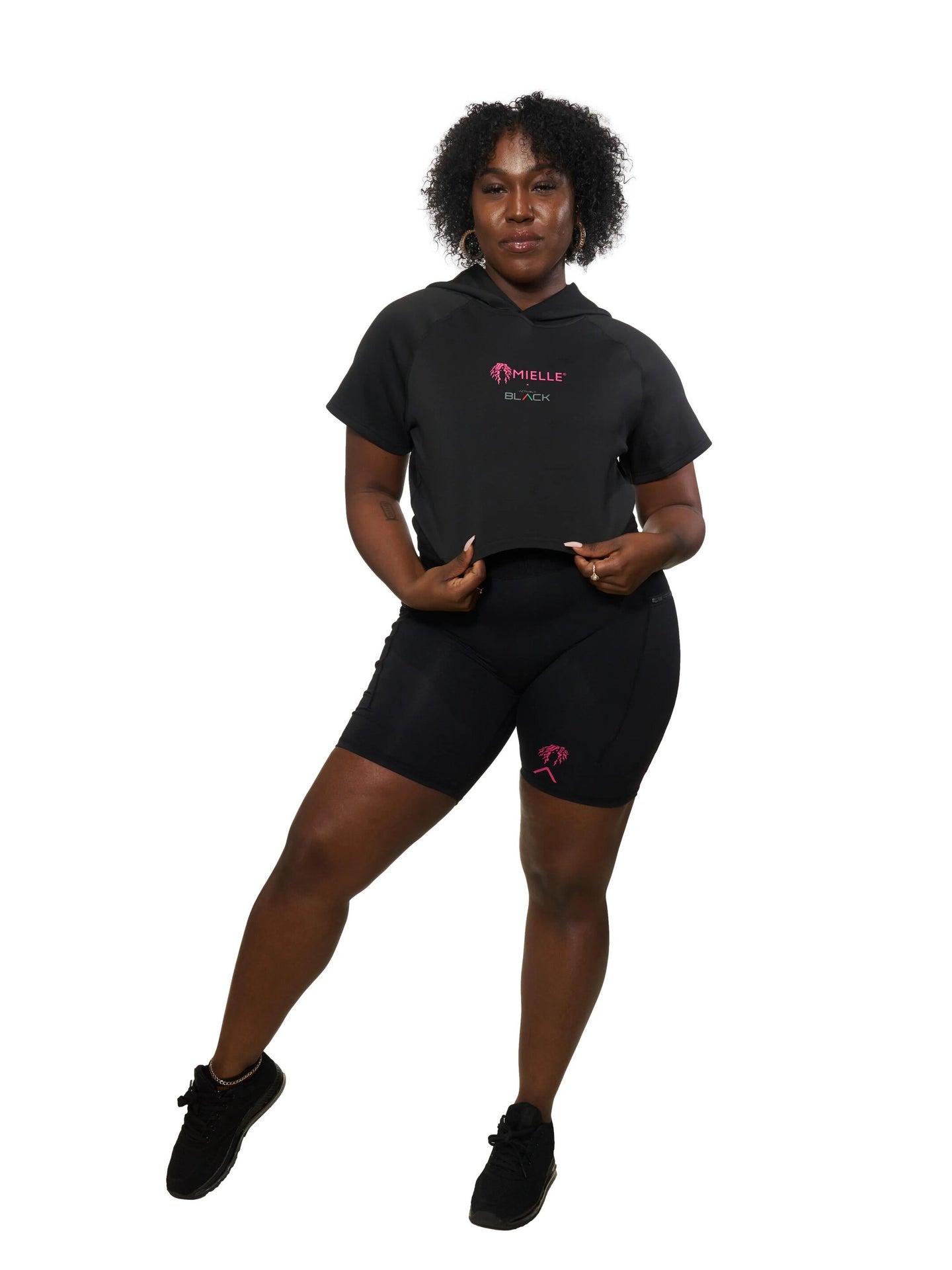 Actively Black x Mielle Pink Short Sleeve Crop Hoodie