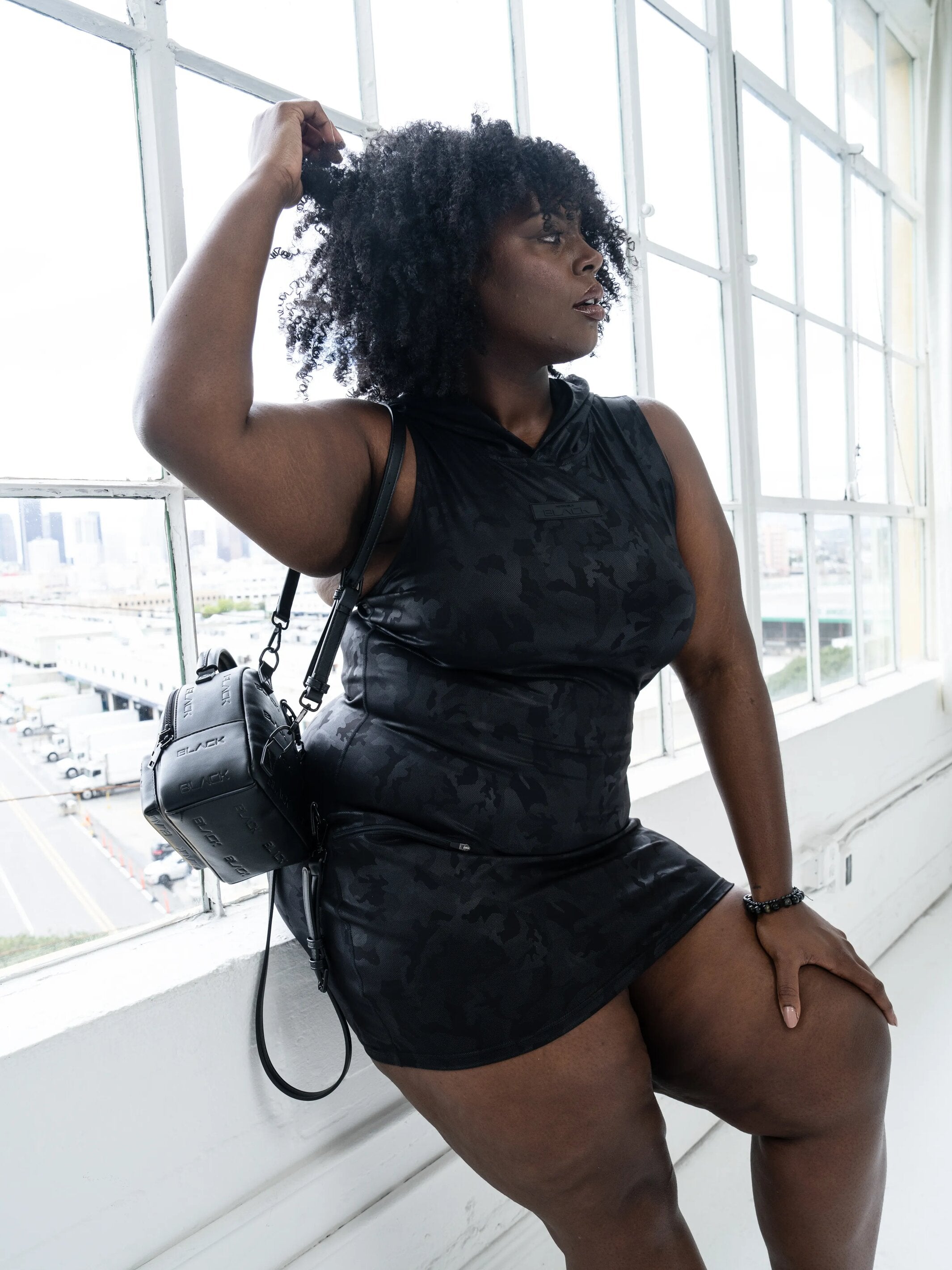 Women's Black Camo 2.0 Sleeveless Hoodie Dress