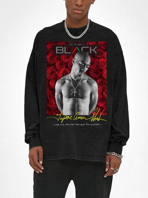 Tupac x Actively Black Roses Long Sleeve Vintage Shirt