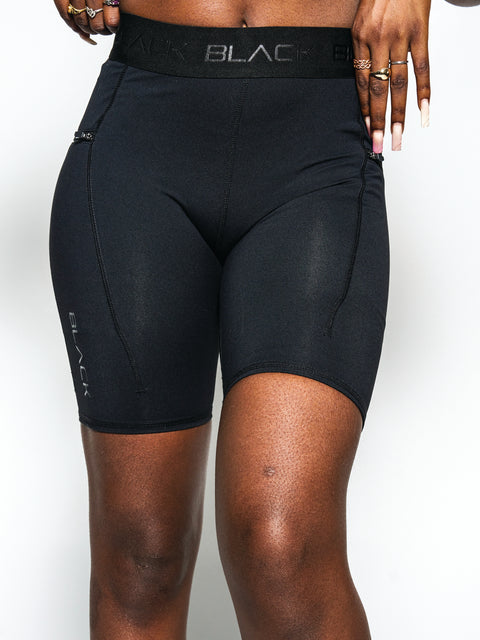 Women's Black Band Biker Shorts