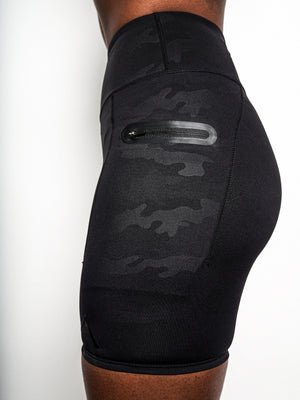 Women's Black Camo Biker Shorts