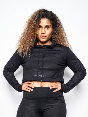 Women's Black Camo Performance Crop Hoodie