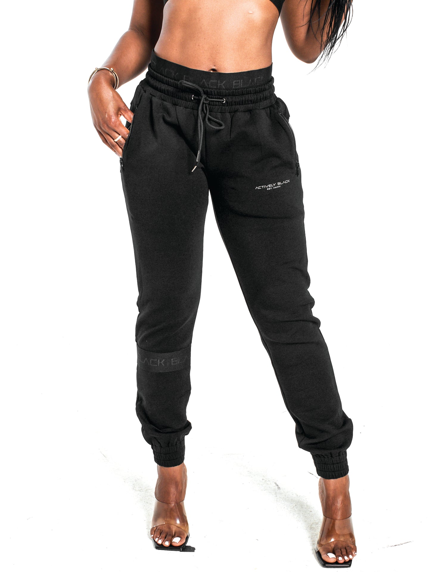 Women's Black Band Fitted Joggers