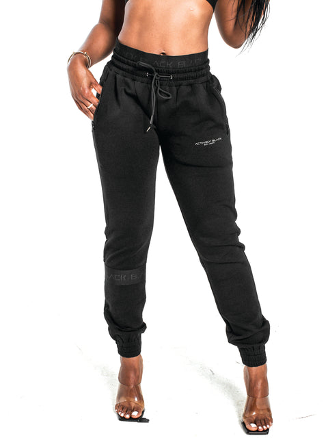 Women's Black Band Fitted Joggers