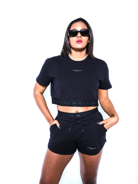 Women's Black Band Crop Crewneck