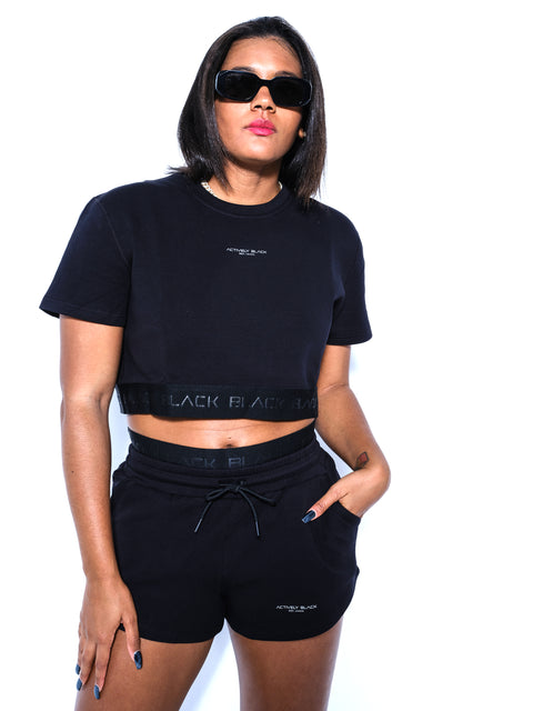 Women's Black Band Crop Crewneck