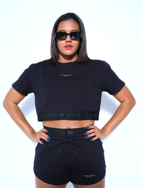 Women's Black Band Crop Crewneck