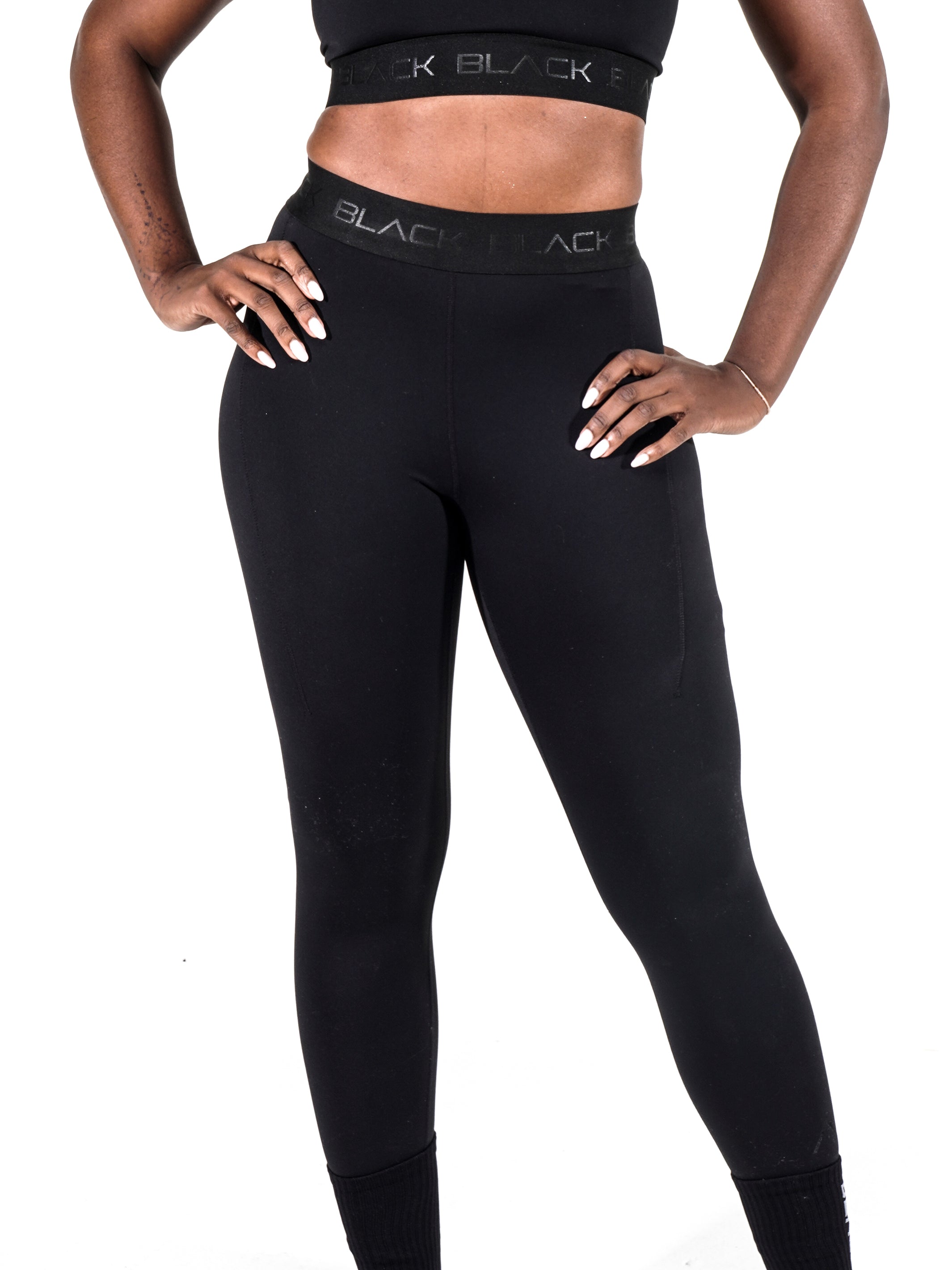 Chapman University Panthers Vive La Fete Collegiate Large Logo on Thigh  Women Black Yoga Leggings 2.5 Waist Tights