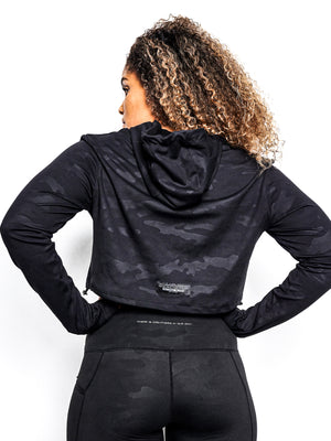 Women's Black Camo Performance Crop Hoodie