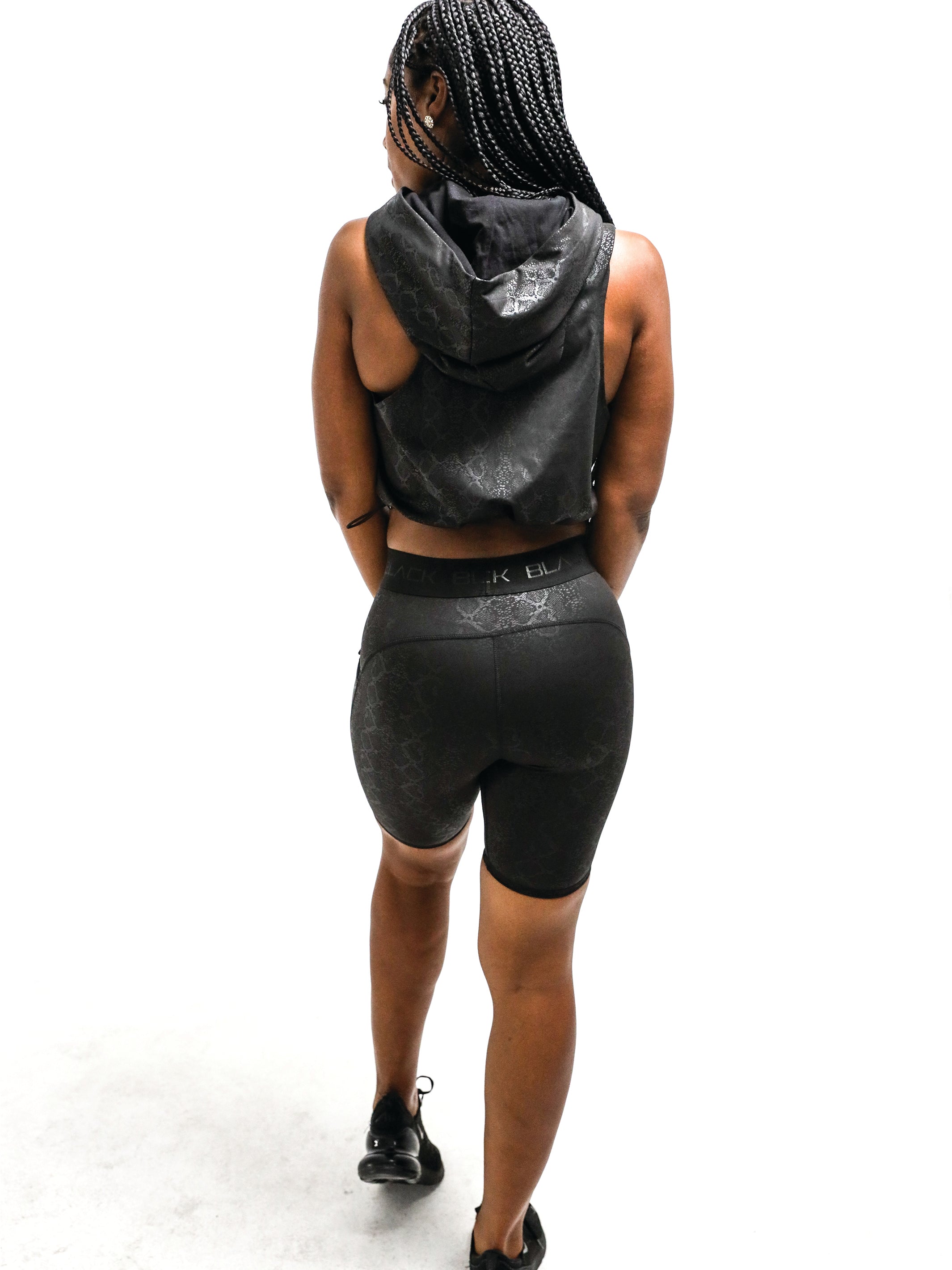 Women's Black Python Biker Shorts