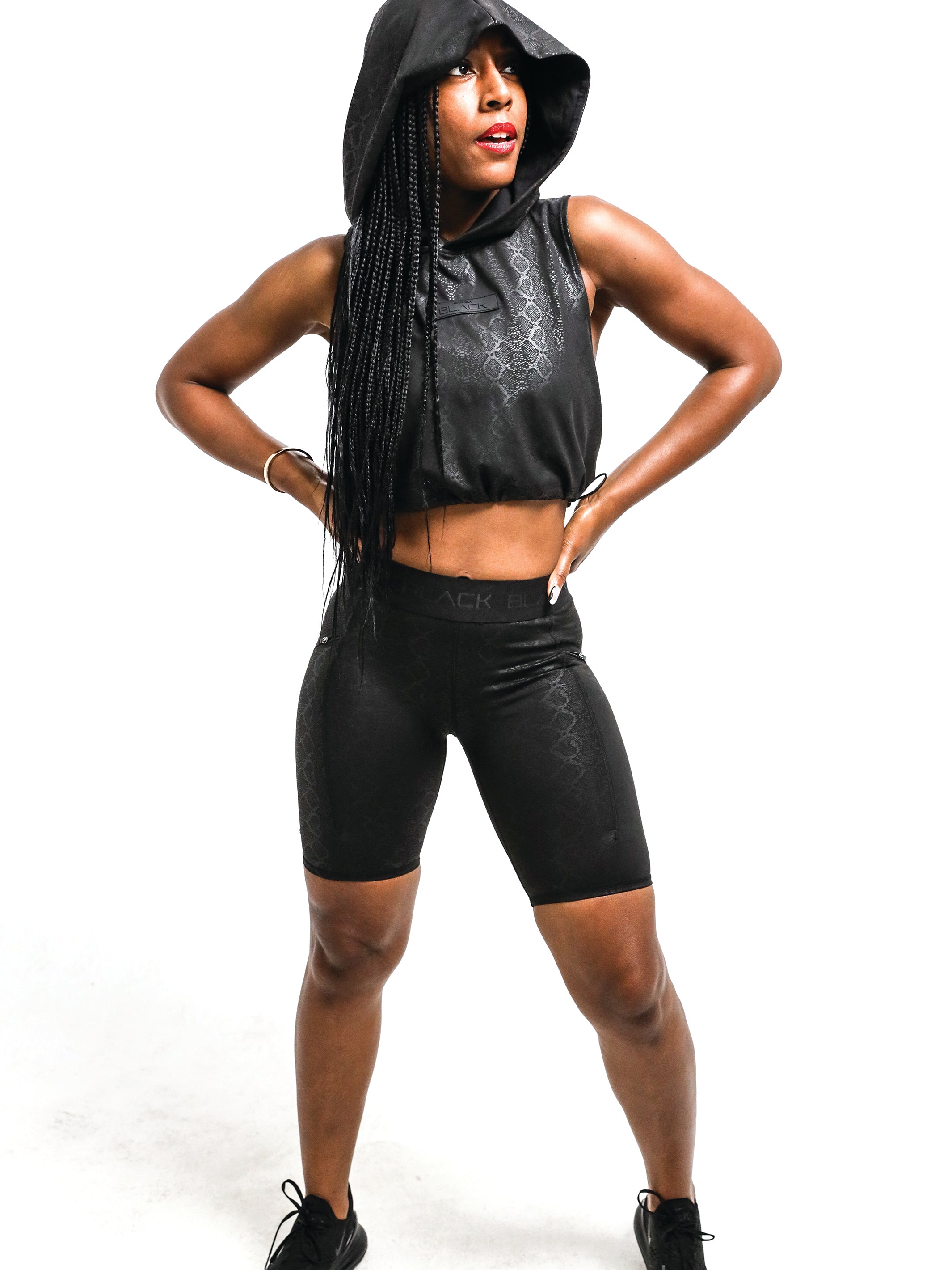 Women's Black Python Biker Shorts