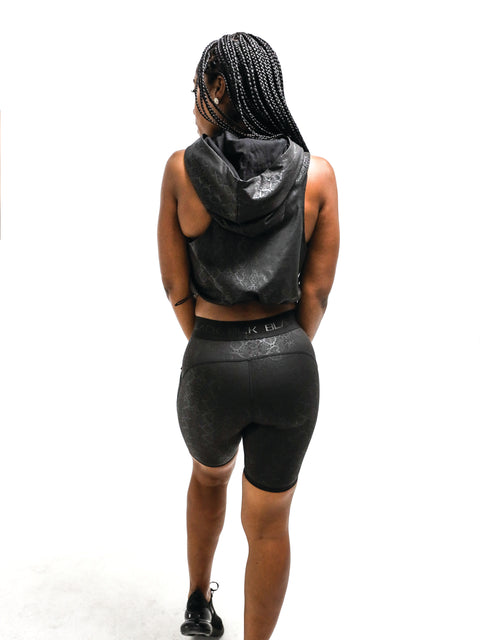 Women's Sleeveless Black Python Crop Hoodie