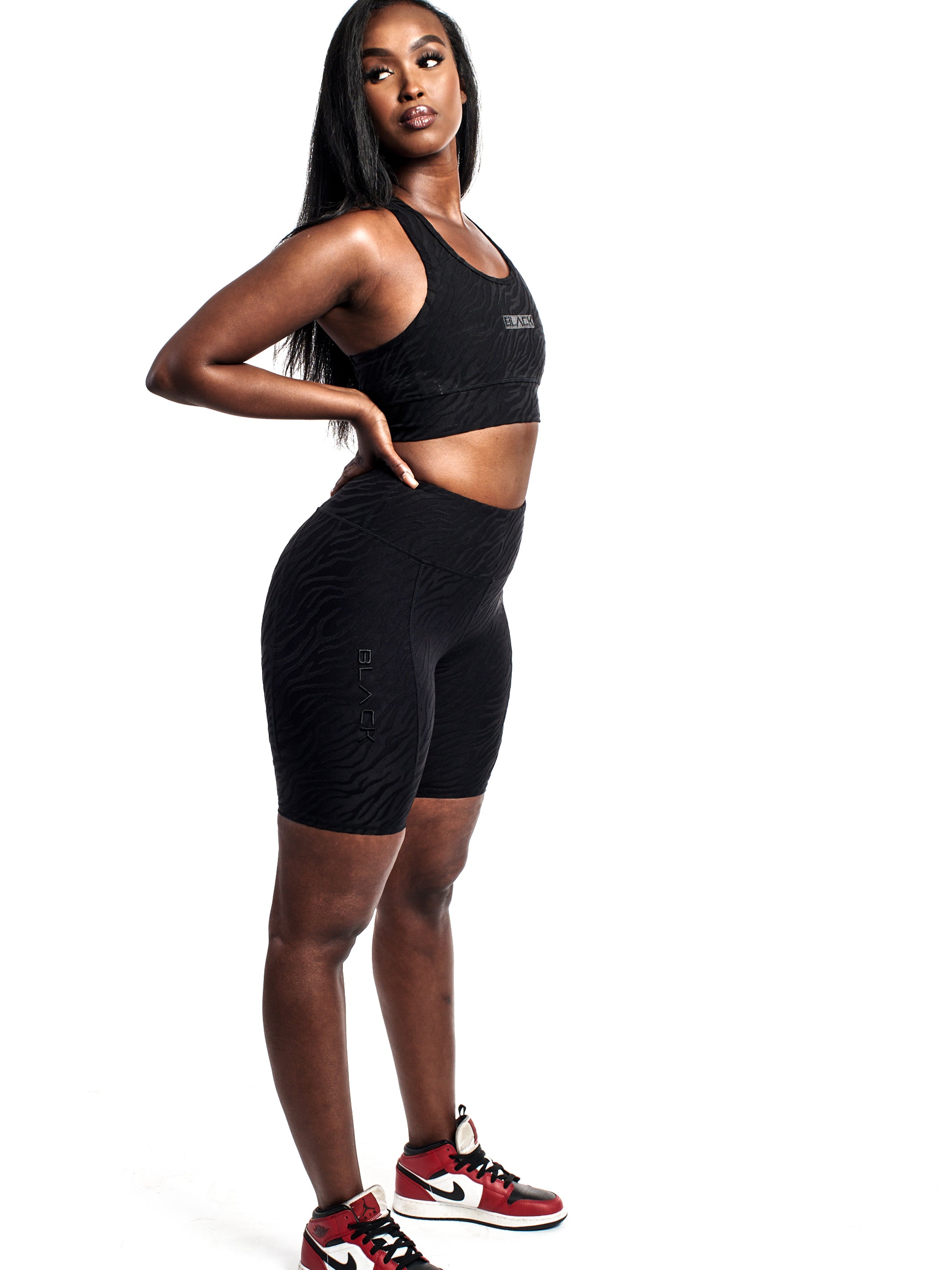 Women's Black Zebra Luxe Biker Shorts