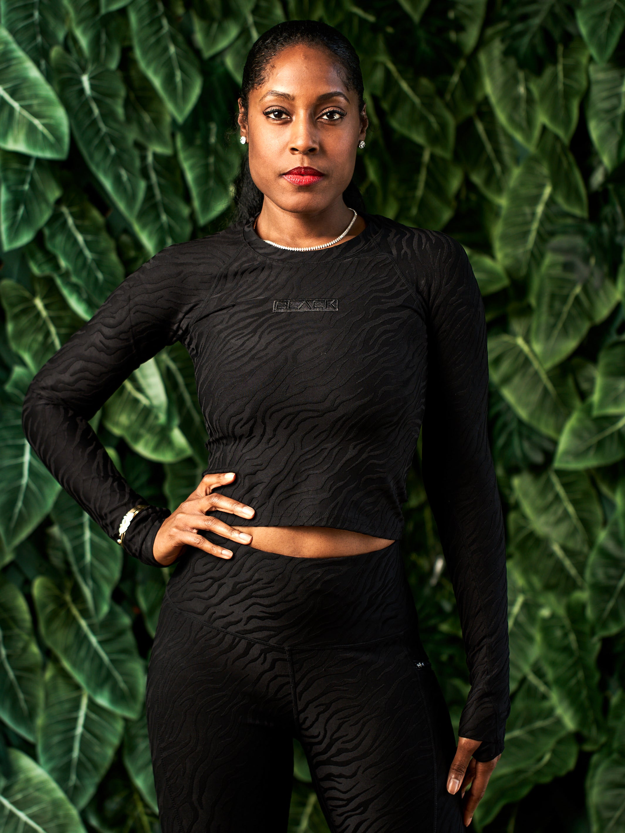 Women's Black Zebra Luxe Longsleeve Crop Shirt