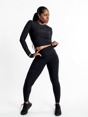 Women's Black Zebra Luxe Longsleeve Crop Shirt